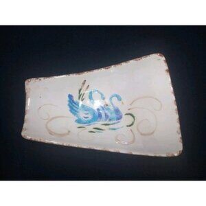 Mid Century Oblong Hand Painted Swans Trinket Dish